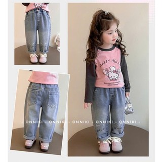 Quần Jean Baggy Thêu Mèo Cho Bé Gái Size Từ 6-25kg