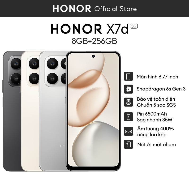 Điện Thoại HONOR X7d 5G 8GB+ 256GB | Pin 6500mAh | 6.77 inch | Snapdragon 6s Gen 3 | BH 18 Tháng | BigBuy360 - bigbuy360.vn