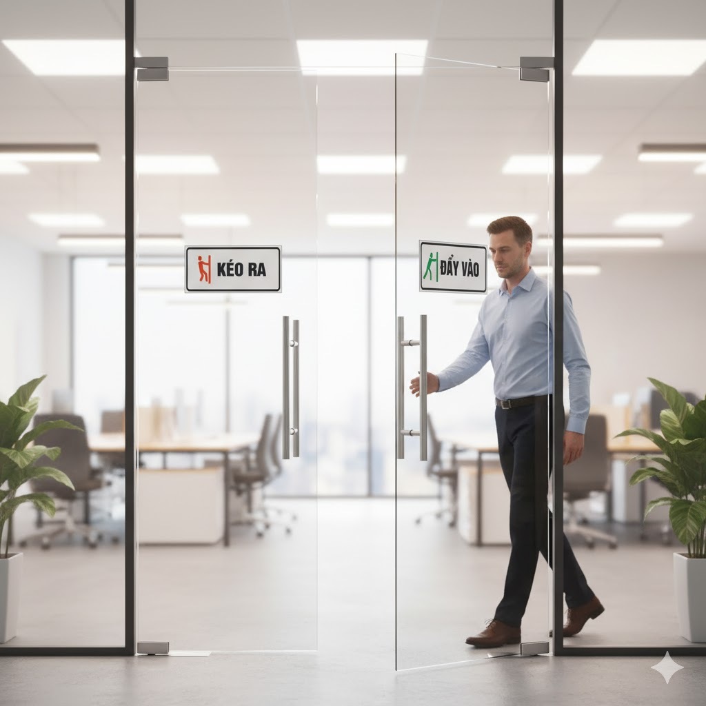 Bảng kéo đẩy - push pull, bảng kéo ra đẩy vào decal dán cửa kính giá tốt, decal dán kính nhiều mẫu
