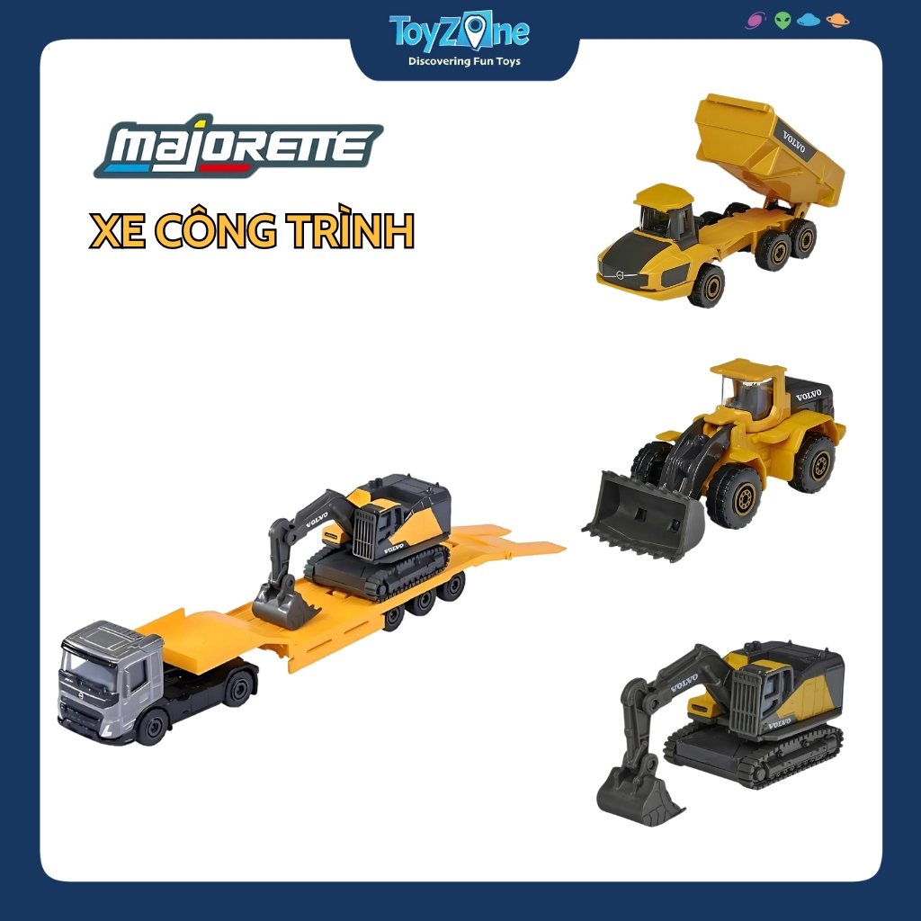 Đồ chơi mô hình xe công trình Volvo Truck Skip,Truck Dumper,Hauler,Cement Mixer, tỉ lệ 1:64 chính hã