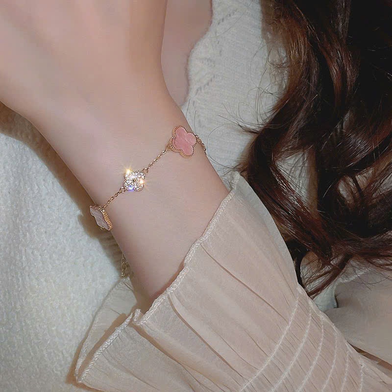 Lắc tay cỏ 4 lá , Vòng tay cỏ bốn lá màu hồng xinh yêu