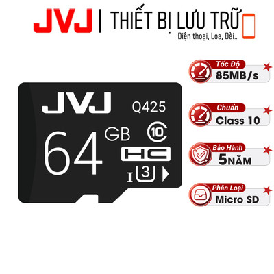 Thẻ nhớ 64Gb JVJ Class 10 U3 - Dùng cho tất cả các dòng thiết bị hỗ trợ thẻ nhớ micro, camera giám sát-Bảo hành 5 năm