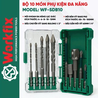  Bộ 10 phụ kiện đa năng Workfix 5 mũi khoan 3 mũi vít vít tôn và chuyển vít sang bulong 