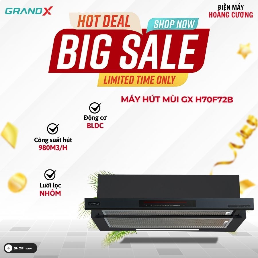 Máy hút mùi âm tủ GrandX GX H70F72B – Hoạt Động Êm Ái, Khử Mùi Nhanh Chóng