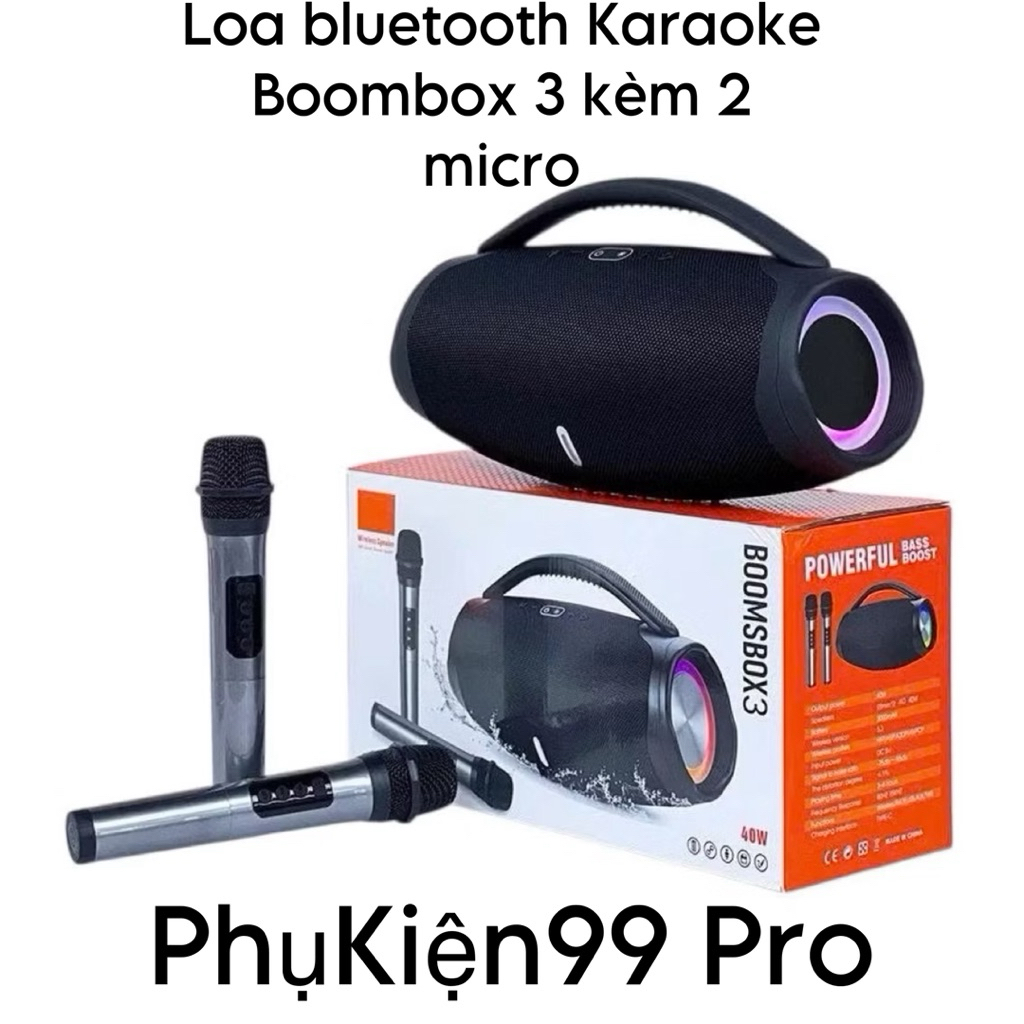 Loa bluetooth Karaoke Boombox 3 kèm 2 micro