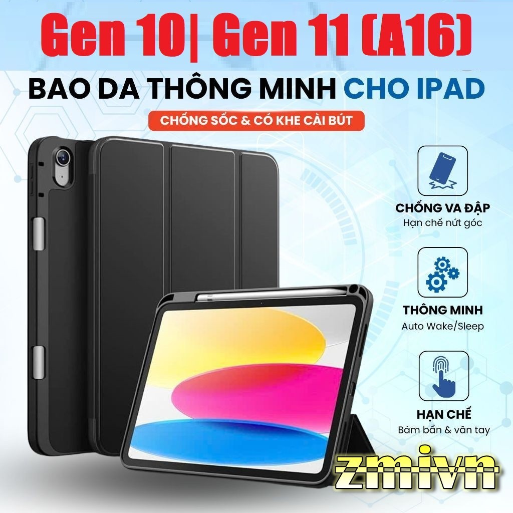 Bao da dẻo màu có khay bút cho iPad Gen 10 / Gen 11 A16 2025 , iPad 10th 10.9 iPad 11th