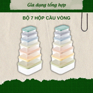  Bộ 7 hộp nhựa chữ nhật 7 màu nắp Inochi Hokkaido Rainbow 500-750-1000-1500-2000-2500-3500ml 