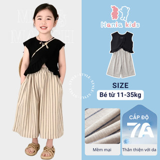Đồ Bộ Bé Gái Tiểu Thư Thiết Kế Họa Tiết Tinh Tế Phối Quần Suông Kẻ Sọc Chất Liệu Cotton Mềm Mại