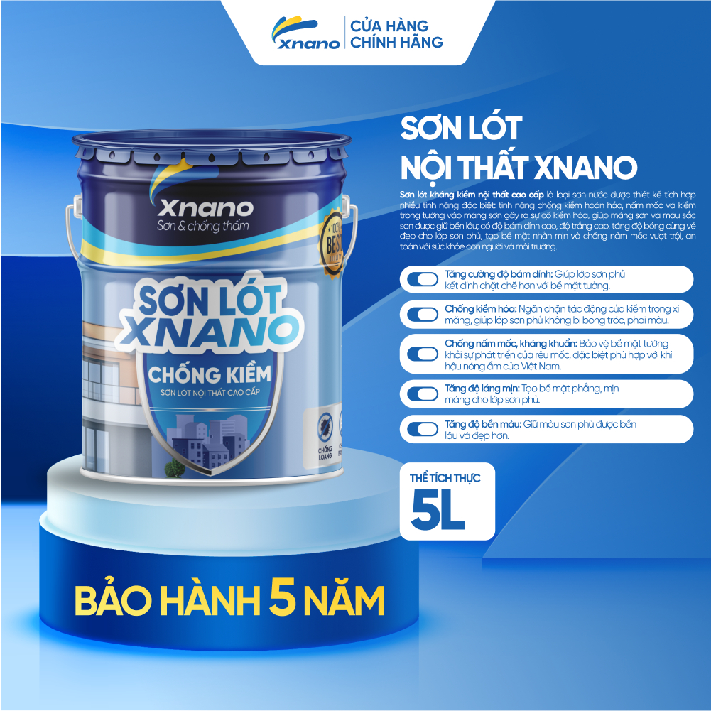 Sơn Lót Chống Kiềm Nội Thất XNANO – Cao Cấp, Chống Ẩm Mốc, Bám Dính Tốt – 5L & 18L | Bảo Hành 5 Năm | XNANO