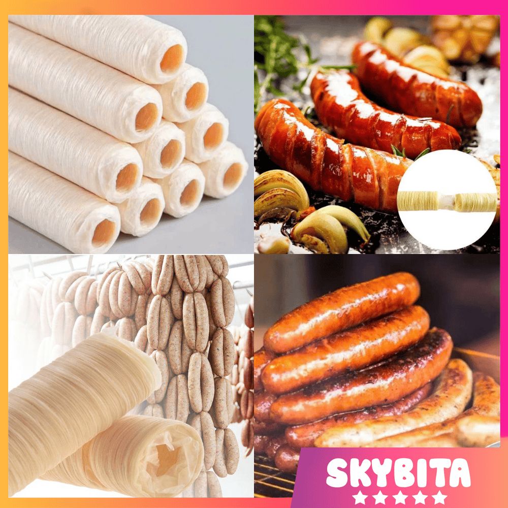 Vỏ COLLAGEN Làm Xúc Xích - [NDX/NDXC] Vỏ Làm Lạp Xưởng Dai Giòn Tự Nhiên, Dùng Ngay Không Cần Xử Lý (Dài 15m) Đủ Size