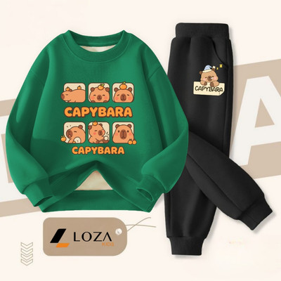 Bộ nỉ bé trai, bé gái in Capybara size 18-42kg - Đồ bộ thu đông dài tay cho bé Loza Kids BI484