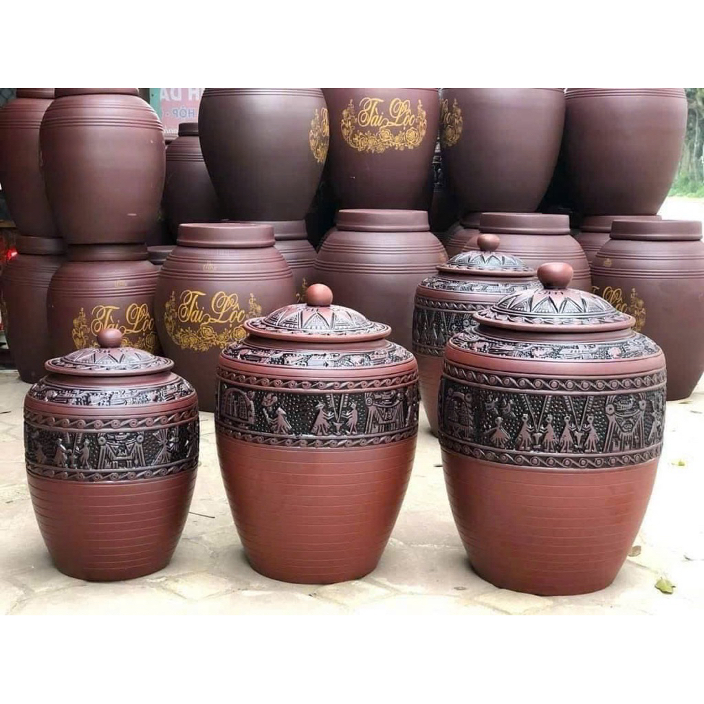 Hũ gạo hoạ tiết Trống Đồng Đông Sơn-chĩnh gạo phong thuỷ cao cấp-chum đựng gạo đủ size từ 10-30kg