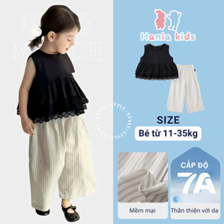  Set Đồ Bé Gái Set Áo Cho Bé Babydoll Viền Ren Phối Quần Dài Kẻ Suông Sang Chảnh Chất Liệu Thô Mềm 