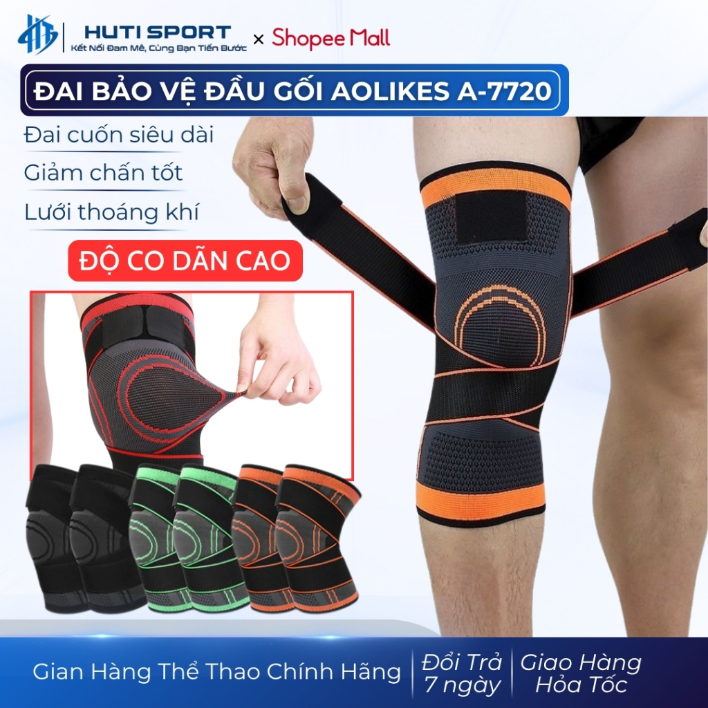 Bảo Vệ Đầu Gối Có Đai Cuốn Aolikes AL7720, Băng Quấn Bó Gối Thể Thao Tập Gym Bóng Chuyền Bóng Đá