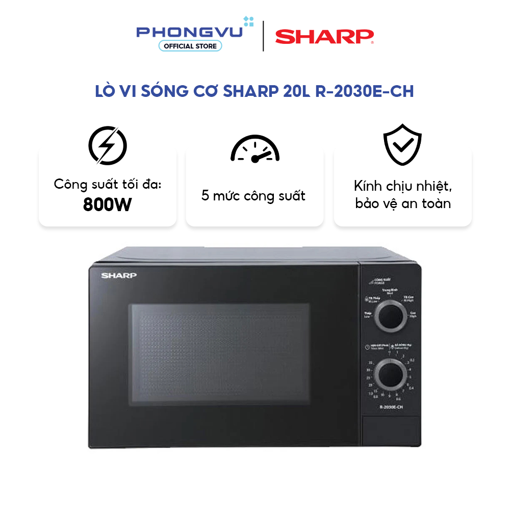 Lò vi sóng cơ Sharp 20L R-2030E-CH - Hâm / Nấu / Rã đông, Gọn nhẹ, Dễ dùng - Bảo hành 12 tháng
