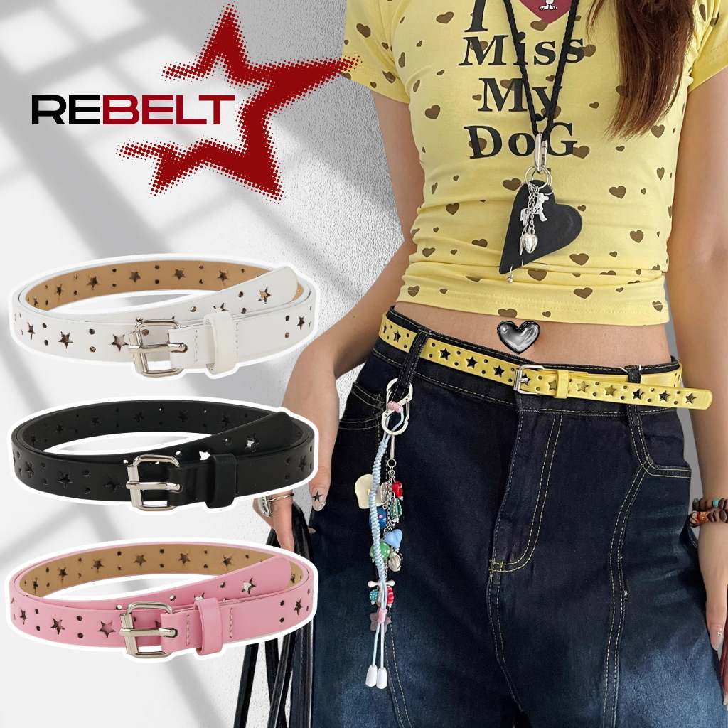 REBELT Y2K - Thắt lưng nữ lỗ hình sao phong cách y2k bản nhỏ 1.8cm màu vàng, hồng, trắng, đen TL448