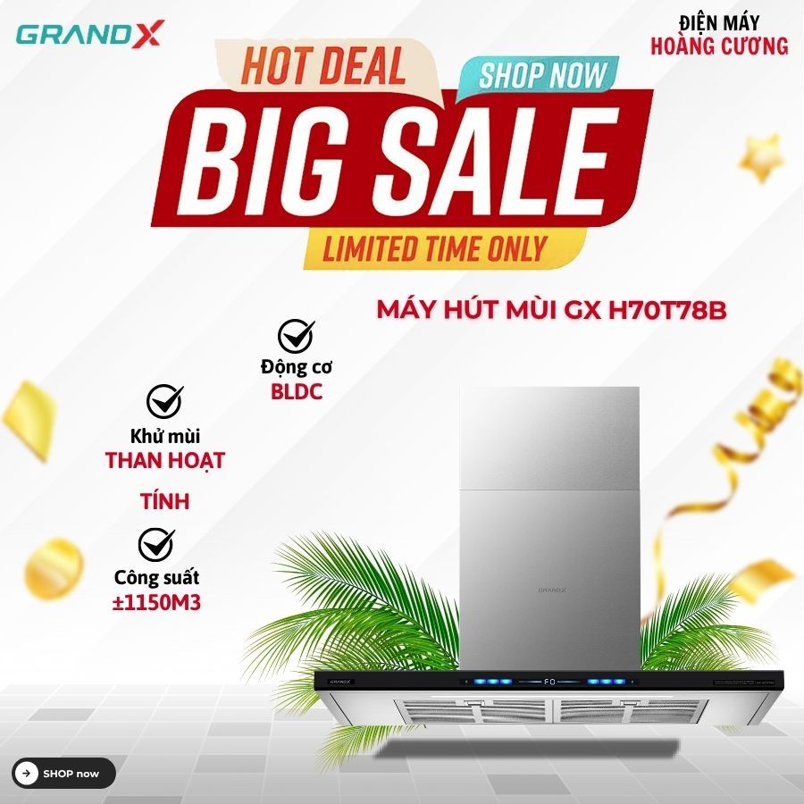 Máy hút mùi áp tường chữ T GrandX GX H70T78B – Giải Pháp Khử Mùi Gọn Nhẹ Cho Bếp Việt