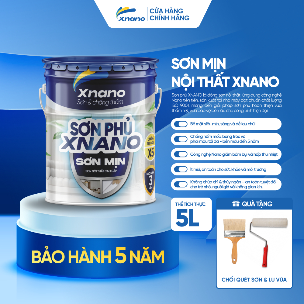 Sơn Mịn Nội Thất XNANO – Cao Cấp, Chống Ẩm Mốc, Bám Dính Tốt – 5L & 18L | Bảo Hành 5 Năm