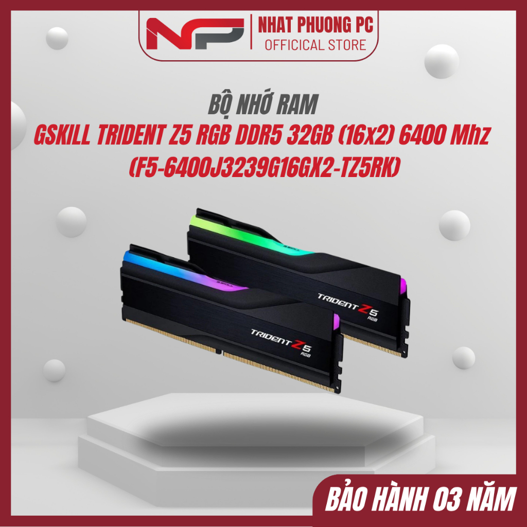 [ DDR5 ] RAM GSKILL TRIDENT Z5 RGB DDR5 32GB (16x2) 6400 Mhz (F5-6400J3239G16GX2-TZ5RK) - Chính Hãng