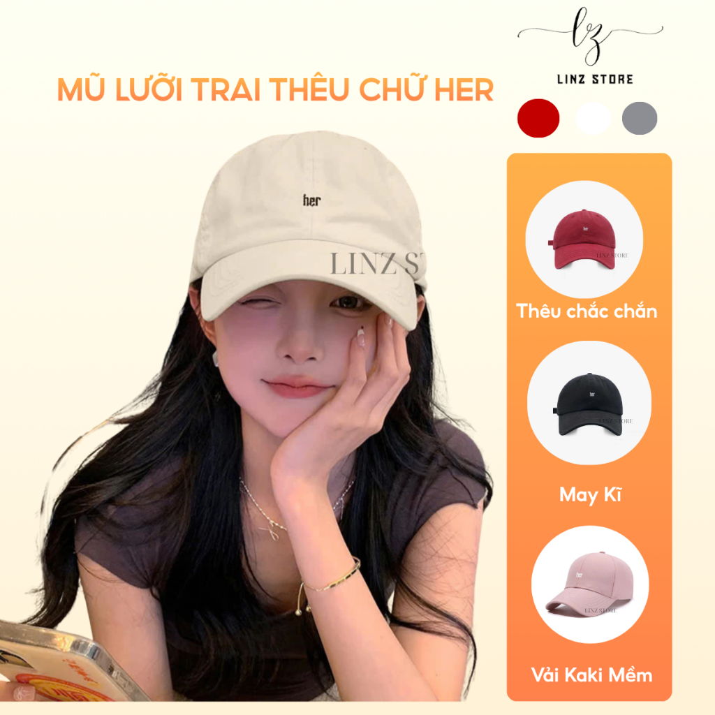 Mũ lưỡi trai thêu chữ HER thời trang phong cách HÀN QUỐC LINZ STORE