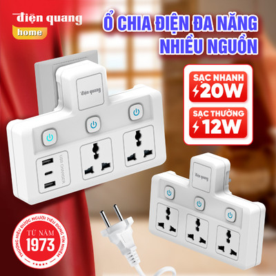 [HỎA TỐC] Ổ Chia Điện Đa Năng Điện Quang 2500W Tích Hợp Cổng USB&TypeC Sạc Thường, Sạc Nhanh Tiện Lợi, Bảo hành 12 tháng