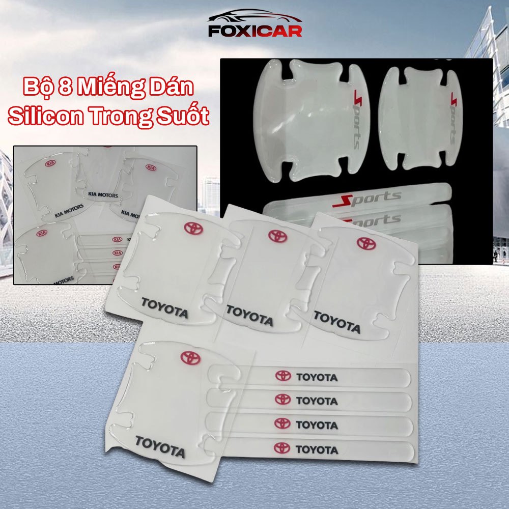 Bộ 8 miếng dán silicon trong suốt bảo vệ chống va đập chống xước hõm cửa tay cho ô tô