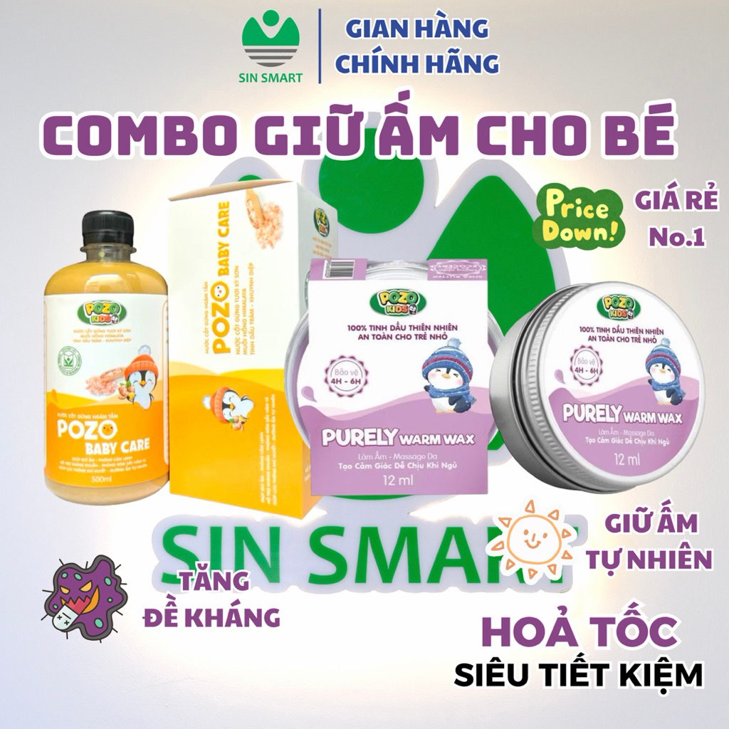 Combo Sáp Giữ Ấm Pozo 12ml + Nước Cốt Gừng Tắm Pozo 500ml Baby Care Sin Smart