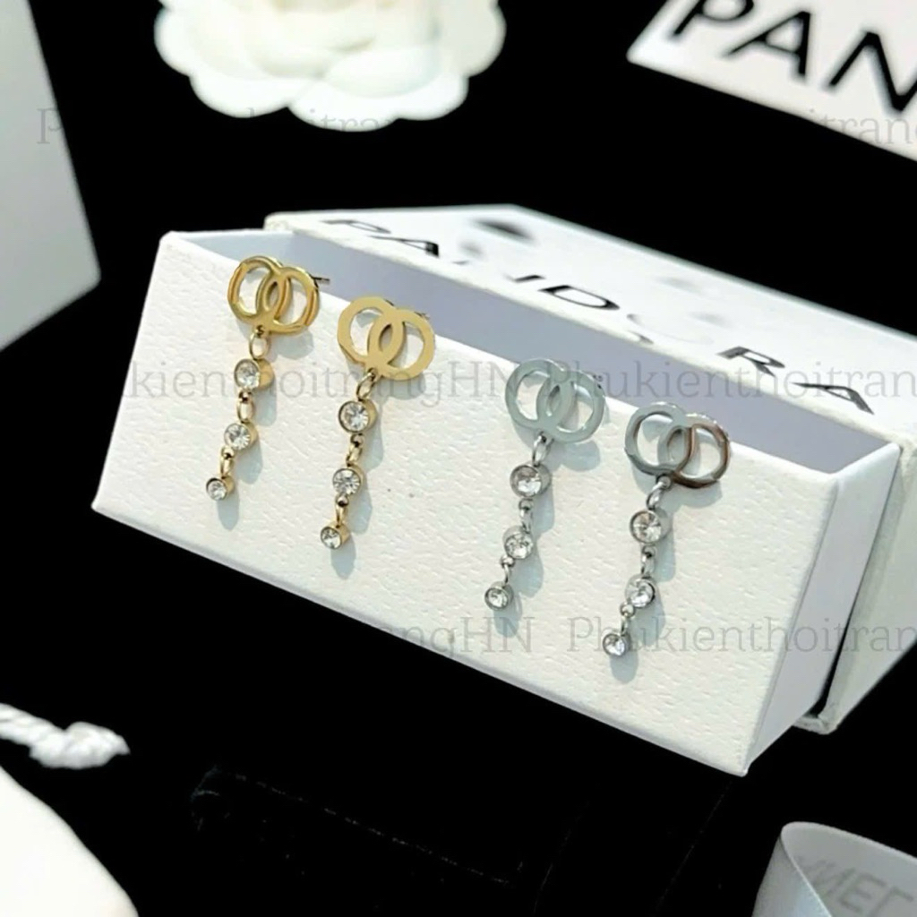 khuyên tai titan đính đá dáng thả xinh xắn KT33