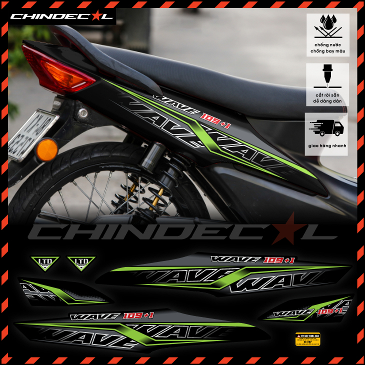 Tem Wave Alpha 100 - 50cc Stlye 109+1| Nhiều lựa chọn màu xe | Chống nước chống bay màu | 612446