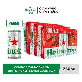  ĐỘ CỒN 4% - HỎA TỐC HCM - Combo 3 Thùng 24 lon bia Heineken Silver Coolpack 250ml lon - Bao bì Xuân 