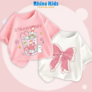 SKU_19 Áo thun bé gái Rhino kids 2025 áo phông ngắn tay mềm mịn thoáng mát in hình dễ thương cho bé