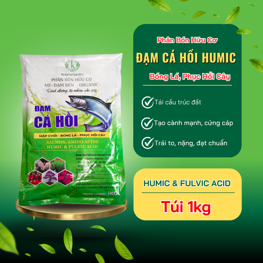 Phân Bón Hữu Cơ Đạm Cá Hồi Humic Túi 1kg - Bung Chồi, Bóng Lá, Phục Hồi Cây