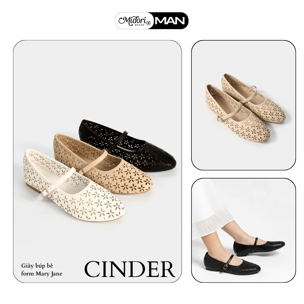 Giày Búp Bê Nữ CINDER Đế Bệt Mũi Nhọn Mary Jane Lưới Quai Ngang Kiểu Dáng Đơn Giản | MIDORI MAN