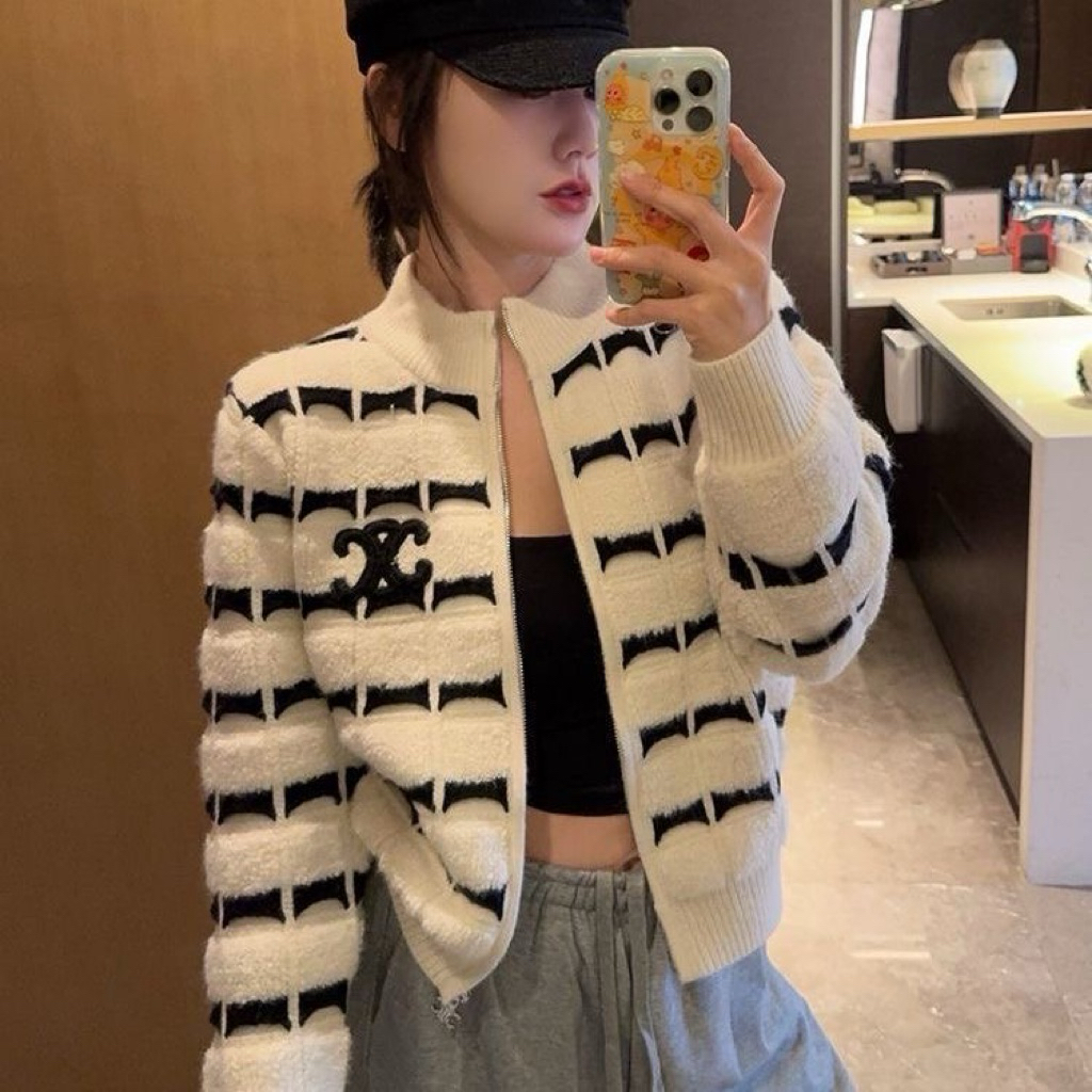 Áo khoác thêu họa tiết, Áo len cardigan dệt kim kim cương mỏng tay dài