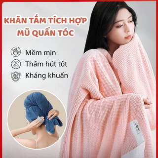 Khăn Tắm Tích Hợp Mũ Quấn Tóc Cao Cấp Nhamoi – Thiết Kế 2 Trong 1, Siêu Tiện Lợi Sau Khi Gội Đầu