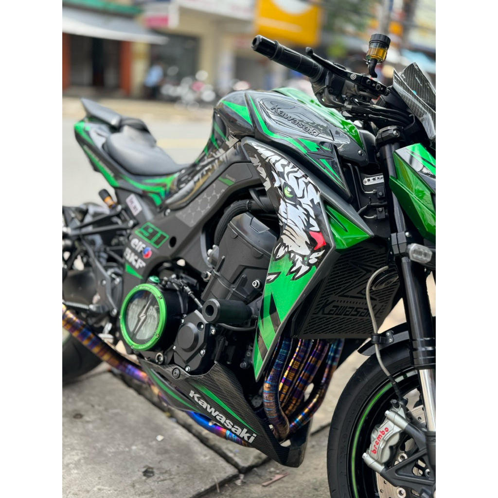 tem rời kawasaki z1000 xe xanh đen bạc mẫu tem con hổ