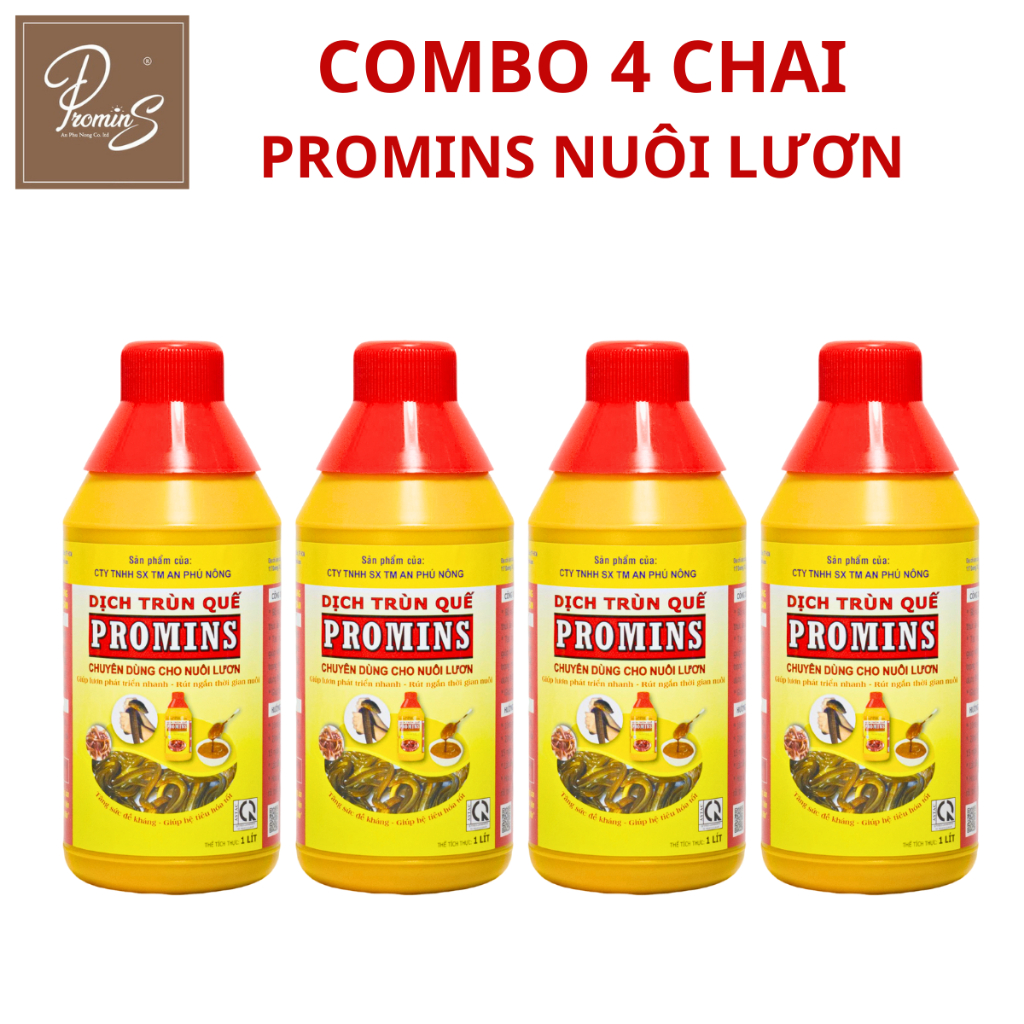 COMBO 4 CHAI 1 LIT DỊCH TRÙN QUẾ PROMINS NUÔI LƯƠN KHÔNG BÙN - KÍCH BẮT MỒI, TĂNG TRỌNG NHANH