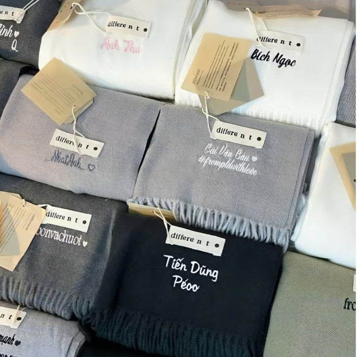 [Thêu Tên] Khăn Len Cashmere Cao Cấp Thêu Tên Theo Yêu Cầu, Khăn Choàng Cổ Quà Tặng Bạn Trai Bạn Gái Phong Cách Hàn Quốc