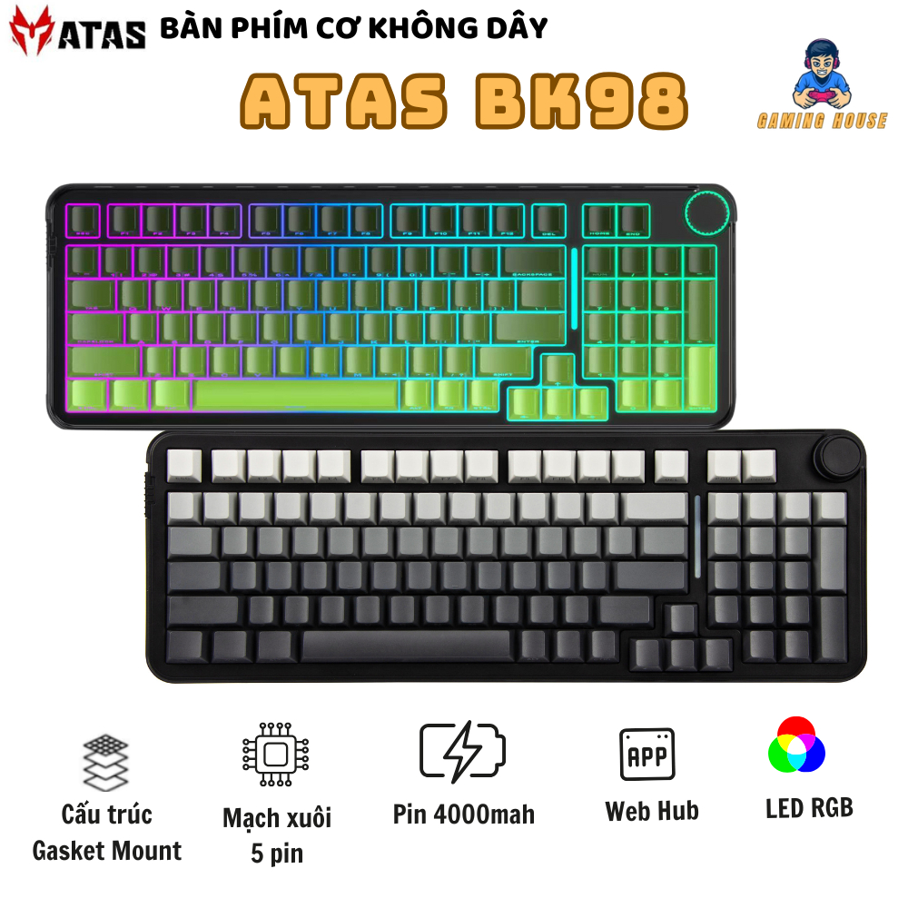 Bàn phím cơ ATAS BK98 không dây 3 mode - Mạch Xuôi - Hỗ trợ hotswap 5 pin - LED RGB - Có Web | BigBuy360 - bigbuy360.vn