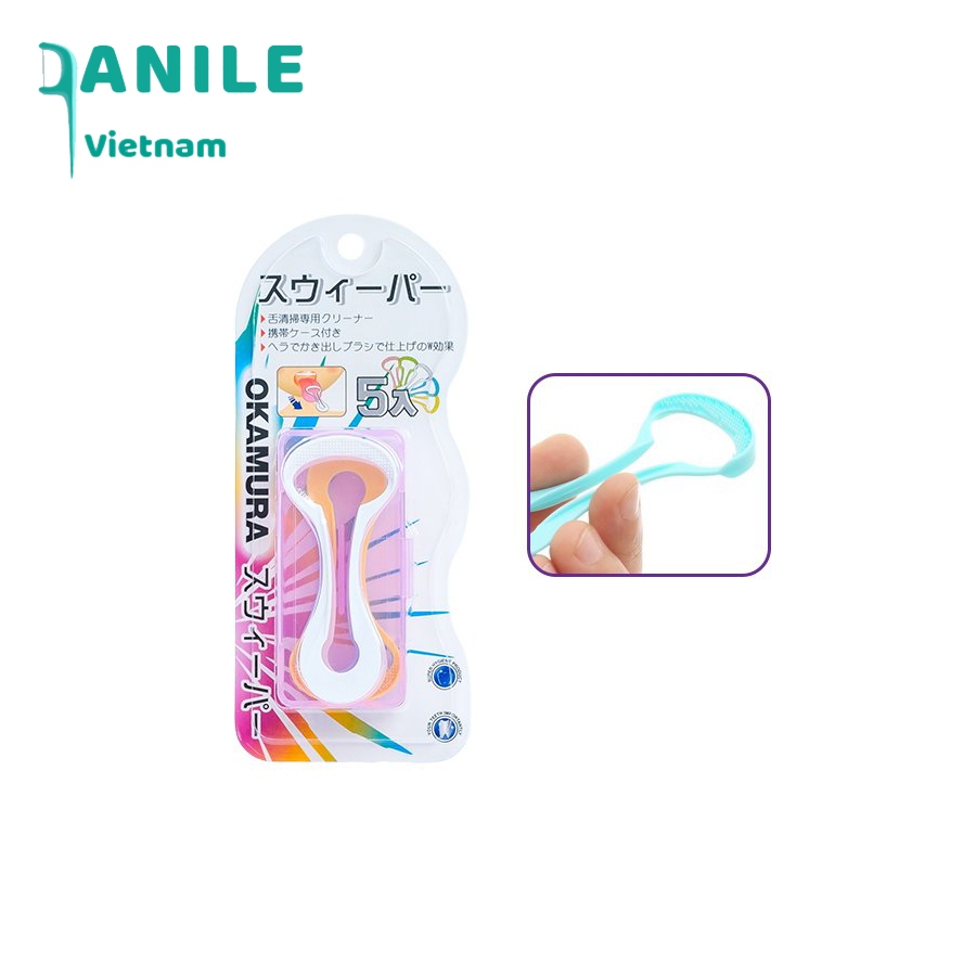 Okamura - Dụng cụ cạo lưỡi Okamura Nhật Bản (Hộp 5 cái)