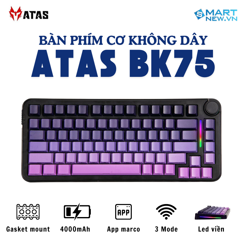 Bàn phím cơ ATAS BK75 không dây 3 mode - Mạch Xuôi - Hỗ trợ hotswap 5 pin - LED RGB - Có WebHub | BigBuy360 - bigbuy360.vn