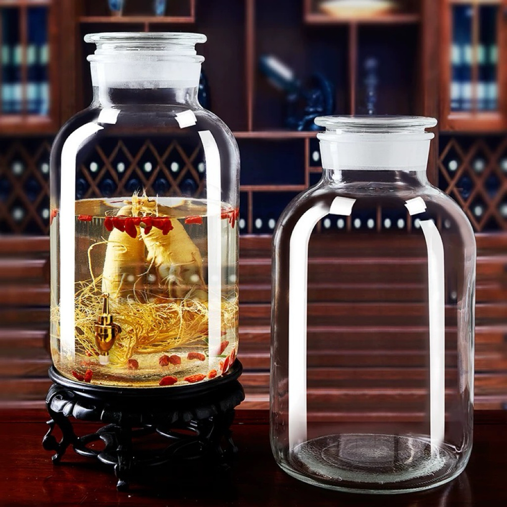 Bình thuỷ tinh ngâm rượu trụ mài 15,20,25,30 Lít( Không vòi )