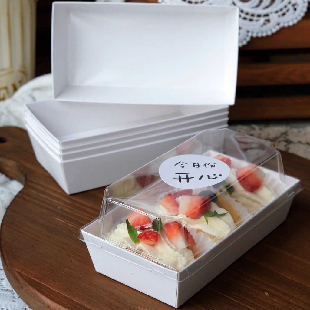 50 Hộp Giấy Chữ nhật nắp Trong đựng Bánh Crepe Pudding, Bánh Mochi, Tart Trái cây ~ E1685