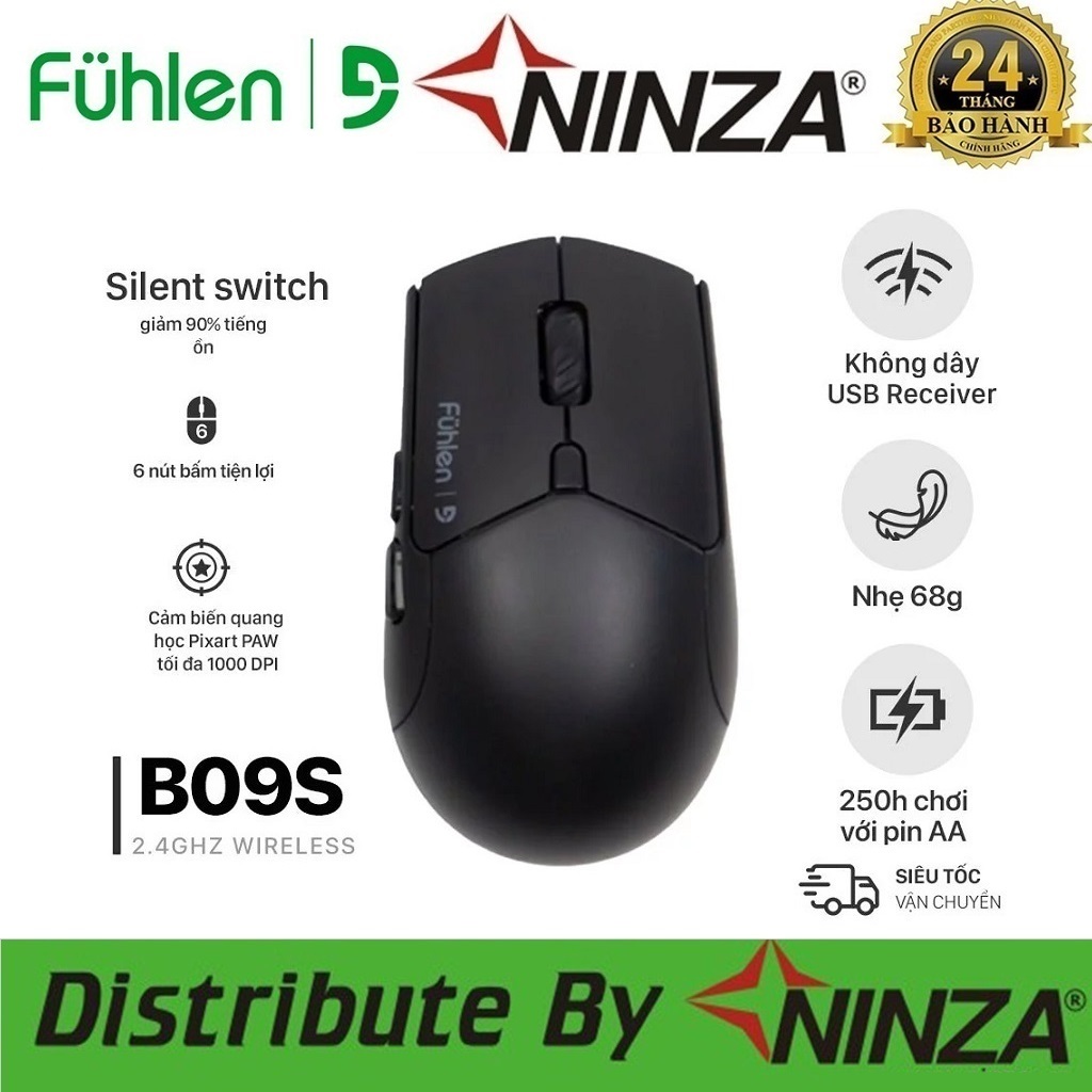 Chuột Không Dây Fuhlen B09s Dual Modes Silent Switch Giảm Ồn DPI 4000 - Bảo Hành chính hãng 2 Năm