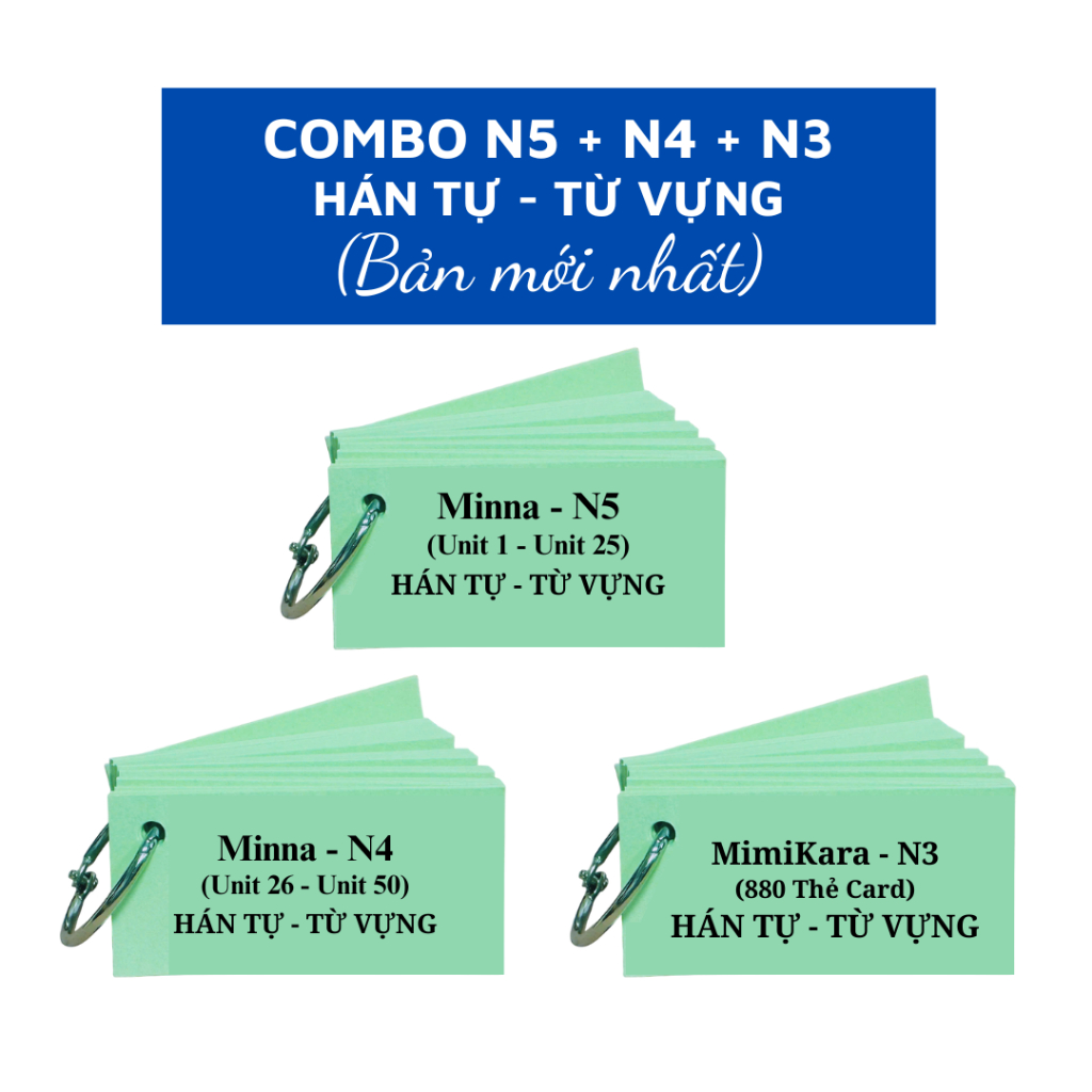 Bộ Flashcard Học Kanji - Từ Vựng N5, N4, N3 (Bản Mới Nhất - Combo 3 Bộ)
