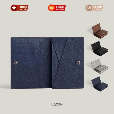 Ví Da Nam Nữ Đựng Thẻ Có Hộp, khóa nút bấm Chất liệu da thật - da Taiga bền bỉ - Mini Wallet - thương Hiệu Lagom