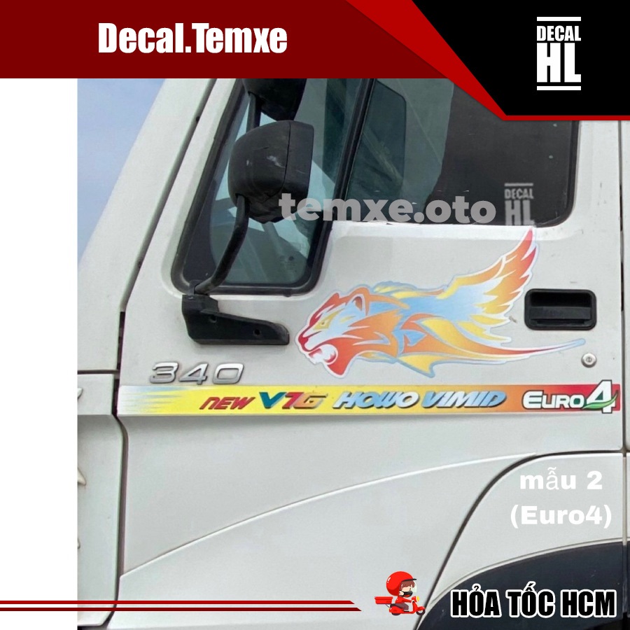 Bộ tem dán xe tải Howo New VTG Euro4 như hình. Tem hổ vồ dán xẻ tải Howo