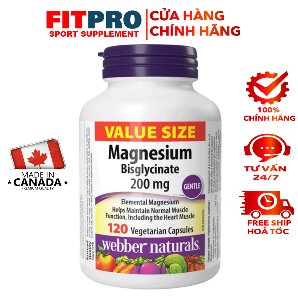 Viên uống Webber Naturals Magnesium Bisglycinate 200mg (120 viên) , Bổ sung Magnesium