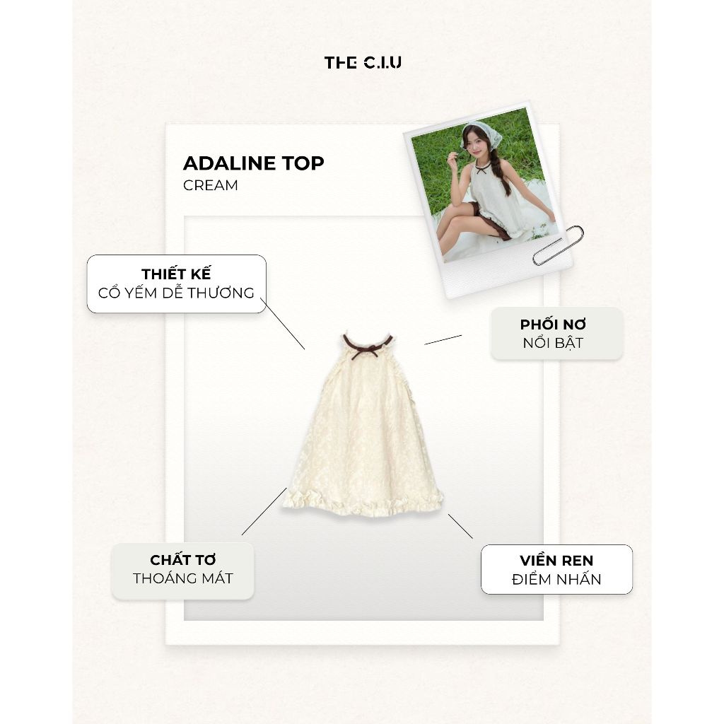 Áo cổ yếm phối nơ THE C.I.U, áo kiểu xòe chất tơ mềm mịn bay nhẹ tôn vai cổ sang trọng - Adaline Top - MN03 | BigBuy360 - bigbuy360.vn