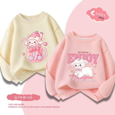 Áo sweater bé gái in Melody và cừu cute - Áo nỉ trẻ em cổ tròn size từ 18-42kg  Loza Kids IN002